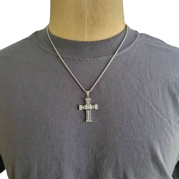 Legacy for MEN by Simone Sm Mens Crystal Cross 24 Pendan Stainless Steel 24" - Picture 2 of 3